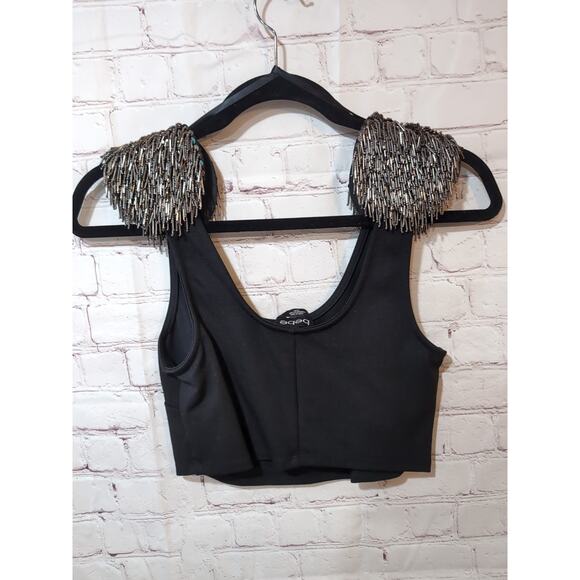 Bebe Studded Cropped Top Women XSmall Black Holiday Party Biker Goth Festival - Picture 5 of 10
